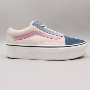 Vans Old Skool Stackform Suede Sherpa Womens Size 11 US Pink Blue Cream Sneakers